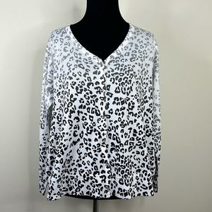 CUBISM White Leopard Print Cardigan L